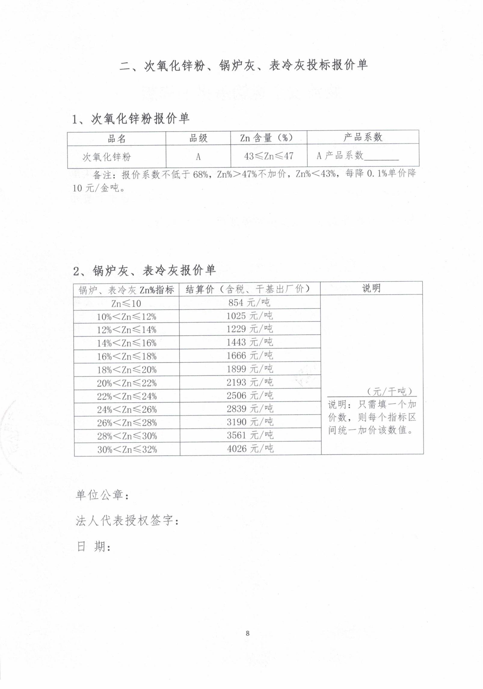 2026年次氧化锌粉、锅炉灰、表冷灰招标函告08